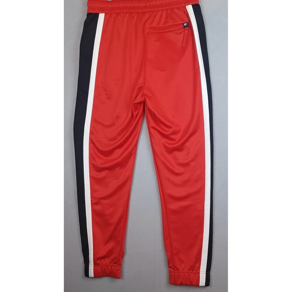 Nike Pants Mens Medium Red Track Joggers White Logo Side Stripe Polyester